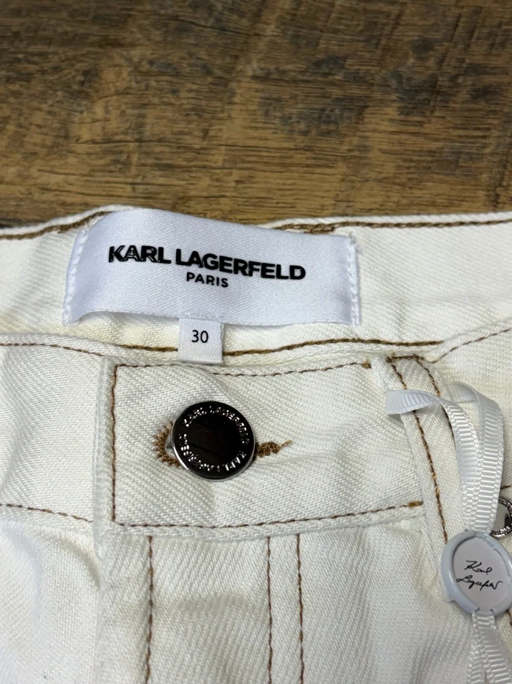 NEW Karl Lagerfeld Contrast Stitch Carpenter Natural Denim Pant Men 30X30 Cotton